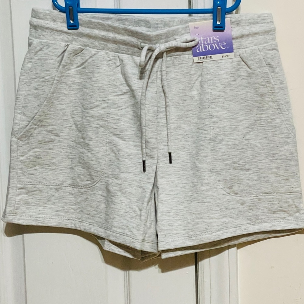 Women's Beautifully Soft Fleece Lounge Shorts - Stars Above Heathered Gray M *M4 - Picture 3 of 9